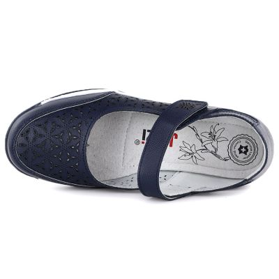 4. Women's leather openwork shoes with Velcro, navy blue Jezzi 9763