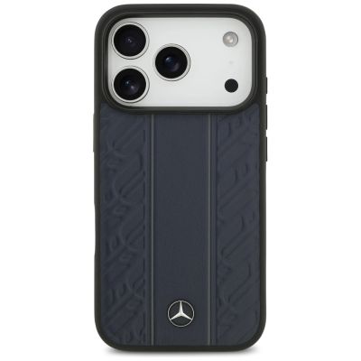 3. Mercedes Leather Laurel Leaves Stripes MagSafe Case for iPhone 17 Pro - Blue