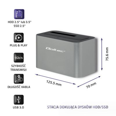 8. QOLTEC HDD/SSD DOCKING STATION | 2.5"/3.5" SATA | USB 3.0