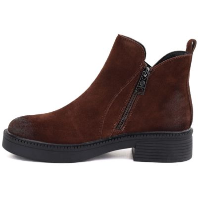 7. Women's leather ankle boots with a block heel, brown Vinceza 133128