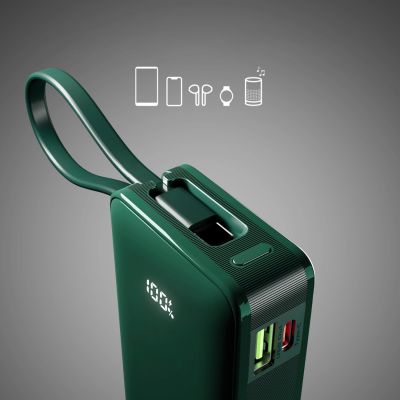 6. Powerbank SBS 10000 mAh 20W with built-in USB-C cable and digital display - green