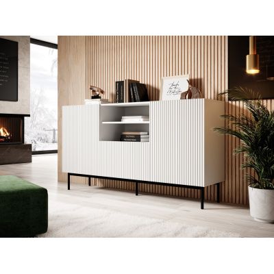 2. PAFOS chest of drawers on a black steel frame, 150x40x90, white matt