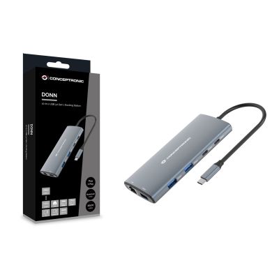 6. Conceptronic DONN06G Wired Docking Station USB 3.2 Gen 1 (3.1 Gen 1) Type-C Gray