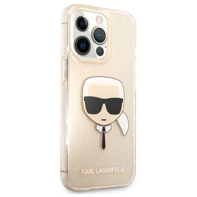 4. Karl Lagerfeld Glitter Karl`s Head Case for iPhone 13 Pro Max - Gold