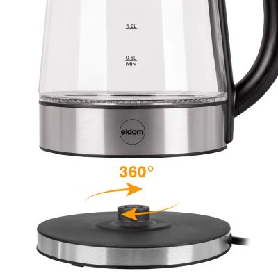 16. ELDOM GLASS CORDLESS KETTLE C420 KETTY 1850-2200W 1.7L NET FILTER ILLUMINATED TANK, HOT PLATE