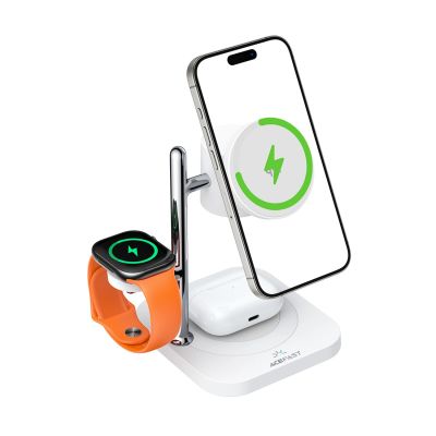 5. Acefast E39 Qi2.2 25W 4-in-1 Wireless Desk Charger for Phone, Watch, and Headphones with Night Light - White