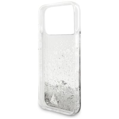 7. Guess Liq case. Glitter Charms for iPhone 17 Pro Max - silver