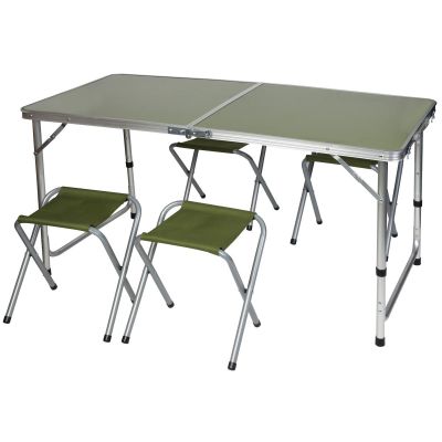 10. FOLDABLE CAMPING TABLE 120X60X70/62/55CM + 4 CHAIRS GREEN