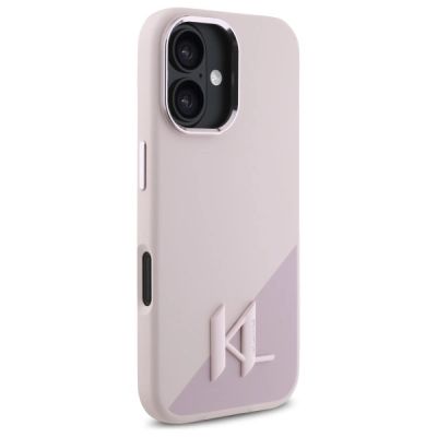 4. Karl Lagerfeld Silicone Shadow Metal Initial MagSafe iPhone 16 Case - Pink