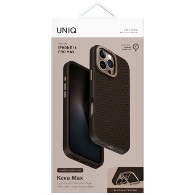 8. Uniq Keva Max Magclick Charging Camera Stand Case for iPhone 16 Pro Max - Brown