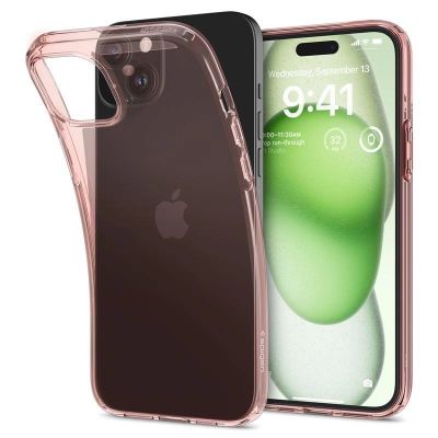 4. Spigen Crystal Flex iPhone 15 Plus Case - Pink/Transparent