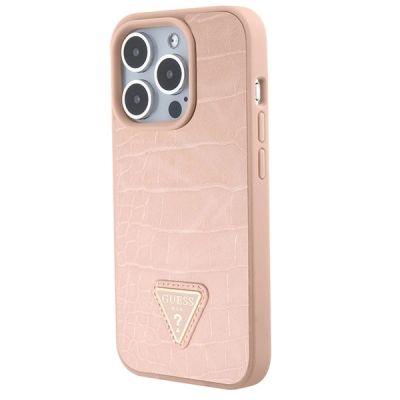 2. Guess GUHCP15XPCRTHCP iPhone 15 Pro Max pink/pink hardcase Croco Triangle Metal Logo