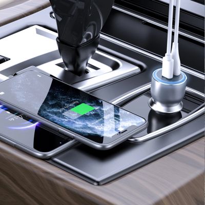 3. Dudao R4Ultra 120W Power Delivery Quick Charge LED Car Charger USB-A USB-C - Gray