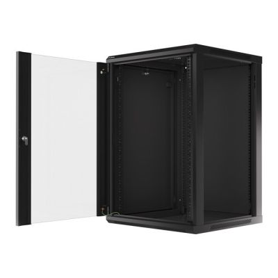 6. Lanberg WF01-6618-10B rack cabinet (18U; 901mm / 600mm / 600 mm; wall-mounted; Glass; 19''; black)
