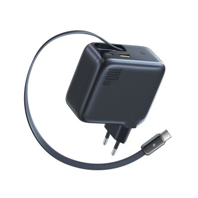 3. Baseus EnerCore CJ11 100W Wall Charger with USB-A and USB-C Ports and Retractable USB-C Cable - Black