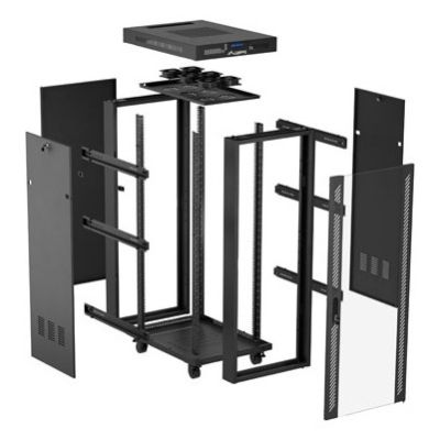 13. Lanberg 19" 32U 600x1000 black floor-standing rack cabinet with glass doors (flat pack)