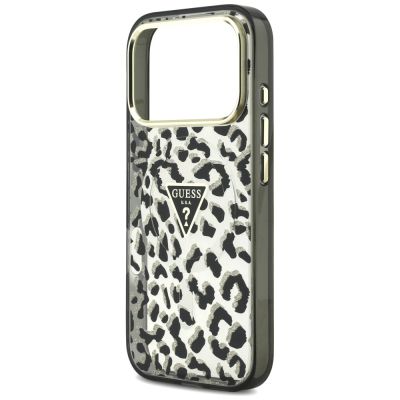 6. Guess IML Leopard Glitter Triangle Logo MagSafe Case for iPhone 17 Pro / 18 Pro - Black