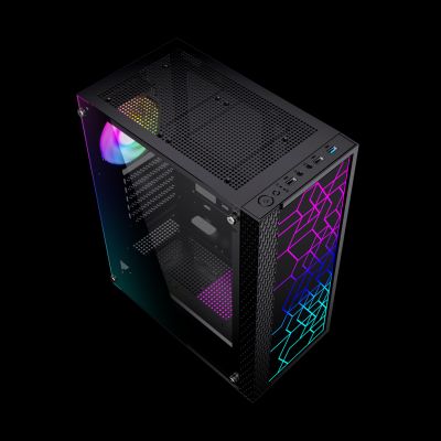 6. GEMBIRD FORNAX 2500 MIDI-TOWER CASE (1X USB 3.0, 2X USB 2.0, HD AUDIO, GLASS SIDE PANEL) BLACK