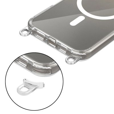 4. Tech-Protect Flexair Chain MagSafe Case for iPhone 16 - Clear + 2 Lanyards (Pink and Gray)