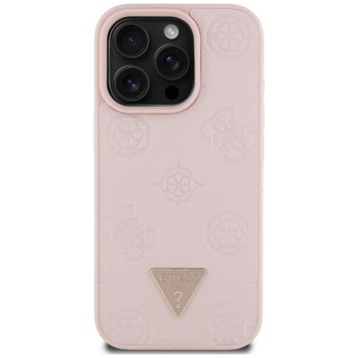 3. Guess Grained Hot Stamp Peony Triangle Logo MagSafe iPhone 16 Pro Case - Pink