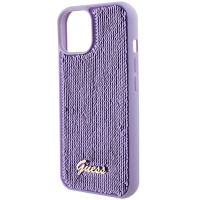 7. Guess Sequin Script Metal case for iPhone 15 - purple
