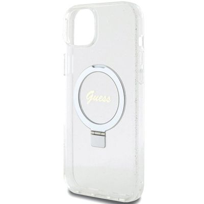6. Guess GUHMP15MHRSGSD iPhone 15 Plus / 14 Plus 6.7" transparent/transparent hardcase Ring Stand Script Glitter MagSafe