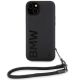 2. BMW Signature Leather Wordmark Cord Case for iPhone 15/14/13 - Black