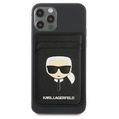 2. Karl Lagerfeld Wallet CardSlot Saffiano Karl`s Head MagSafe Magnetic Phone Wallet - Black