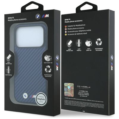 8. BMW M Carbon Metal Logo MagSafe Case for iPhone 17 Pro / 18 Pro - Navy Blue