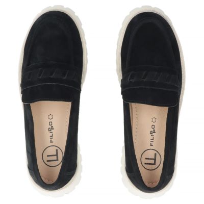 5. Women's leather suede loafers, black Filippo DP7554