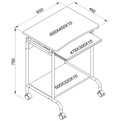 3. TECHLY SMALL COMPUTER DESK 600X450 ON WHEELS