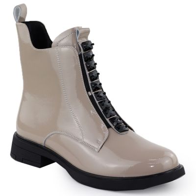 Women's patent leather ankle boots in beige D&A S.Barski Premium Collection MR52-108