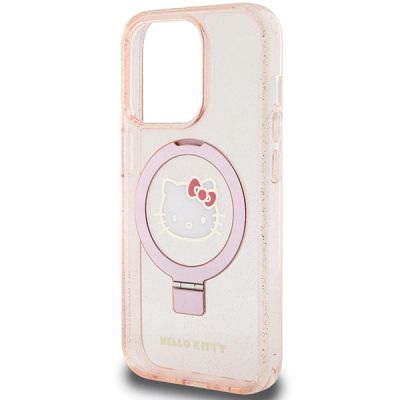 6. Hello Kitty Ring Stand Glitter Electrop Logo MagSafe Case for iPhone 15 Pro - Pink