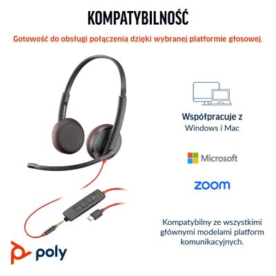 138. POLY Blackwire 3225 Stereo USB-C Headset + 3.5mm Plug + USB-C/A Adapter