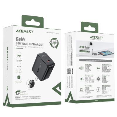 4. Acefast A23 30W GaN USB-C US Wall Charger - Black