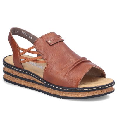Comfortable women's wedge sandals, brown, Rieker 62962-22
