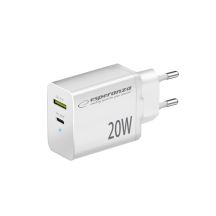 ESPERANZA 20W USB-C PD 20W / USB-A QC 3.0 18W MAINS CHARGER, WHITE EZC105W