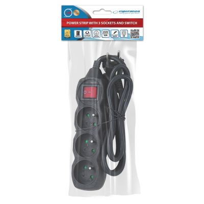 5. ESPERANZA POWER STRIP 3 SOCKETS SWITCH 1.5M BLACK ELK210K
