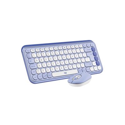 6. Logitech Pop Icon Combo Keyboard Mouse Included Universal Bluetooth QWERTY Turkish Lilac, White