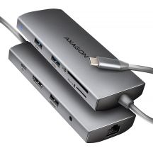 AXAGON HMC-8HLSA Multiport Hub USB-C 3.2 Gen 1, 3x USB-A + 4K/60Hz HDMI + SD/microSD, Gigabit LAN, Audio, PD 100W - Silver