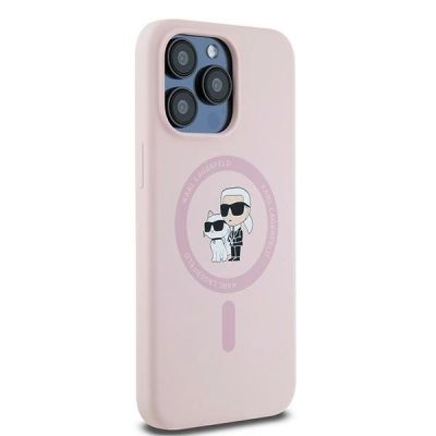4. Karl Lagerfeld Silicone Karl&Choupette MagSafe Case for iPhone 15 Pro - Pink