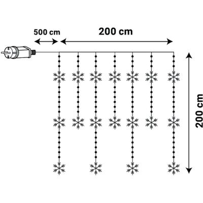 4. CHRISTMAS TREE LIGHTS LIGHT CURTAIN 200x200 CM 408LED SNOWFLAKES MULTICOLOR