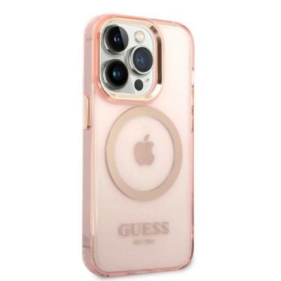 4. Guess GUHMP14LHTCMP iPhone 14 Pro 6.1" pink/pink hard case Gold Outline Translucent MagSafe