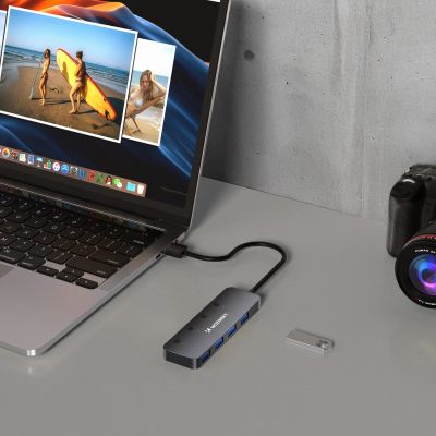 4. USB-A Hub Wozinsky WHS080YSS 4 x USB-A 3.0 with individual switches, aluminum, with 30 cm cable - gray