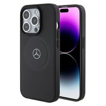 Mercedes Benz Crossed Lines Pattern Leather MagSafe case for iPhone 15 Pro - black