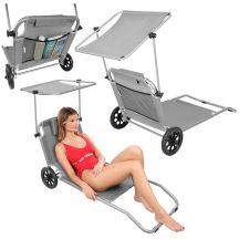 FOLDABLE BEACH CHAIR WITH CANOPY ON WHEELS 116x62x62-90CM GRAY