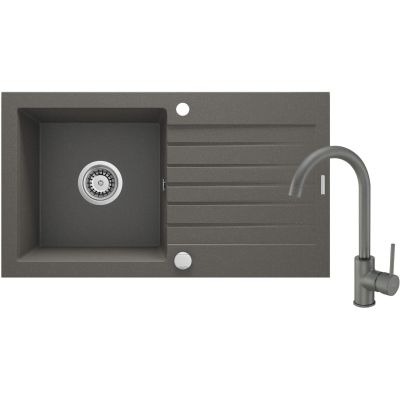 Granite sink with tap, 1-bowl, with drainer ZQZVT113 5907650876878