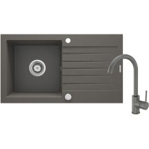 Granite sink with tap, 1-bowl, with drainer ZQZVT113 5907650876878