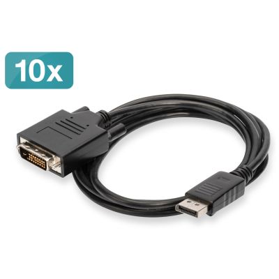 DisplayPort adapter cable, DP - DVI (24+1)M/M, 2.0m, 10er Set, Full HD, CE, bl