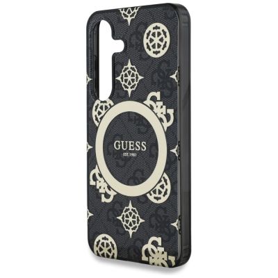 6. Guess 4G Background Gold Electroplated Peony Pattern MagSafe case for Samsung Galaxy S25 black